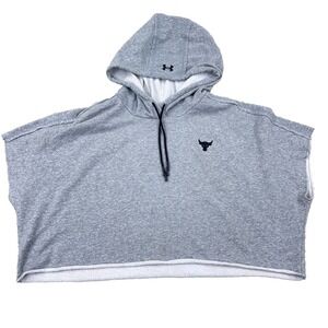 Under Armour Project Rock Hoodie Men Large Gray Sleeveless Cut Of Cropped Belly